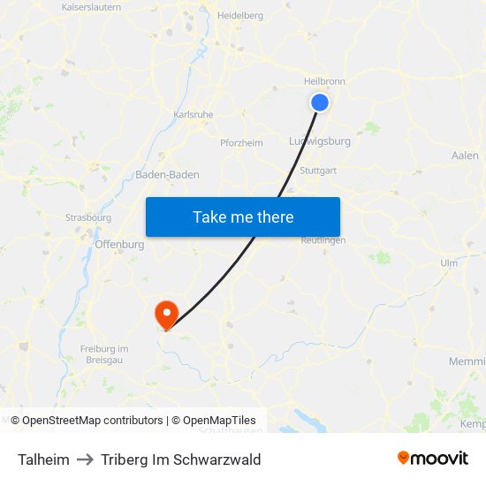 Talheim to Triberg Im Schwarzwald map