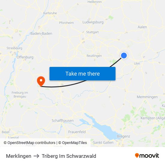 Merklingen to Triberg Im Schwarzwald map