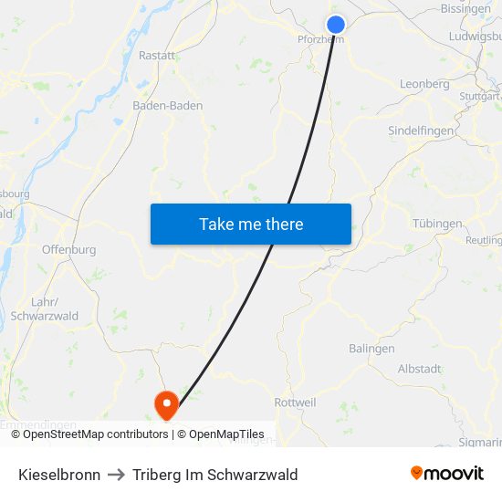 Kieselbronn to Triberg Im Schwarzwald map