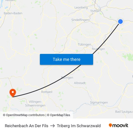 Reichenbach An Der Fils to Triberg Im Schwarzwald map