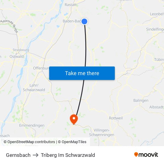 Gernsbach to Triberg Im Schwarzwald map