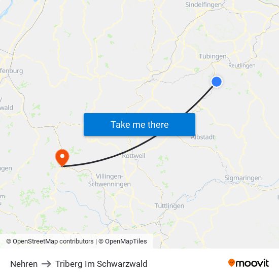 Nehren to Triberg Im Schwarzwald map