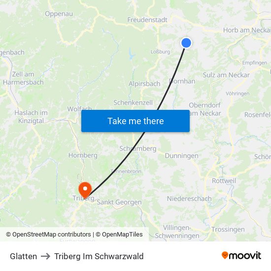Glatten to Triberg Im Schwarzwald map