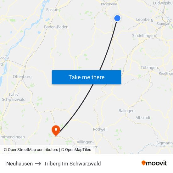 Neuhausen to Triberg Im Schwarzwald map