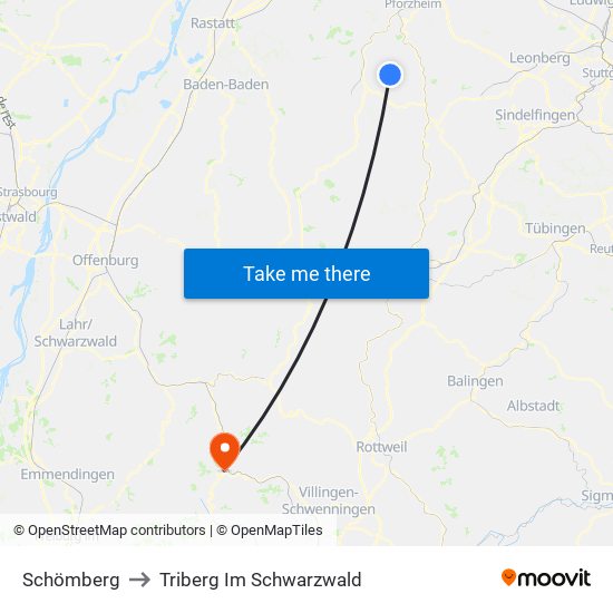 Schömberg to Triberg Im Schwarzwald map