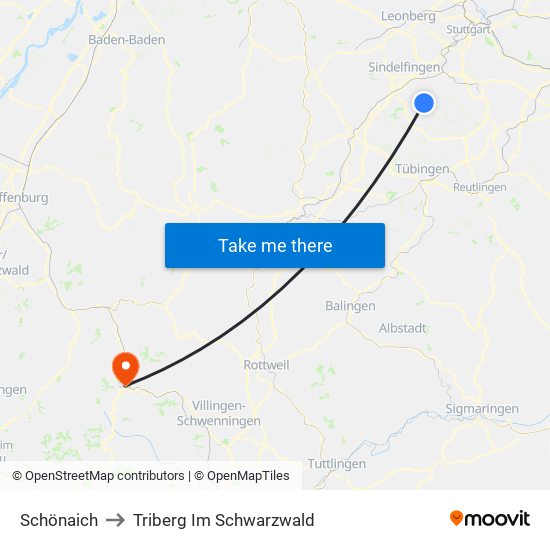 Schönaich to Triberg Im Schwarzwald map