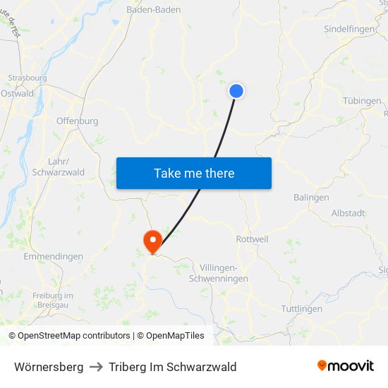 Wörnersberg to Triberg Im Schwarzwald map
