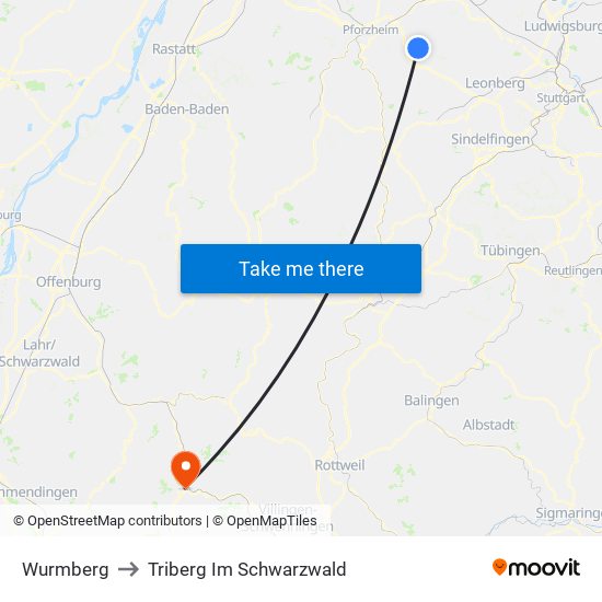 Wurmberg to Triberg Im Schwarzwald map