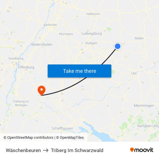 Wäschenbeuren to Triberg Im Schwarzwald map