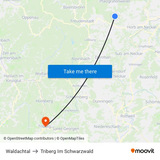 Waldachtal to Triberg Im Schwarzwald map