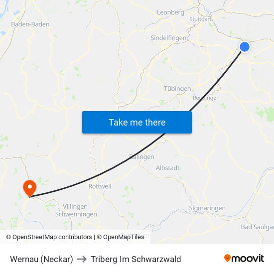 Wernau (Neckar) to Triberg Im Schwarzwald map