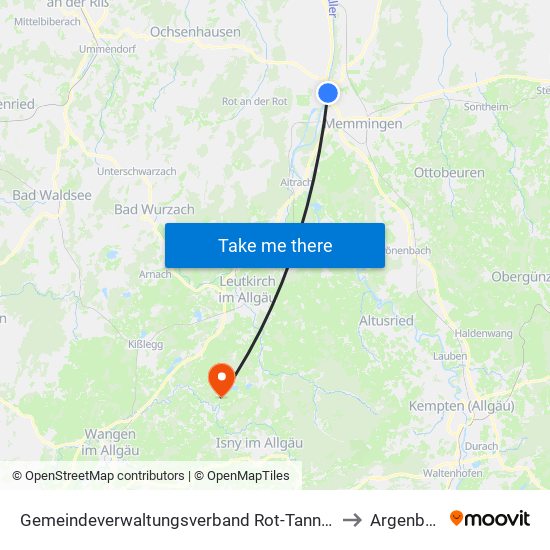 Gemeindeverwaltungsverband Rot-Tannheim to Argenbühl map