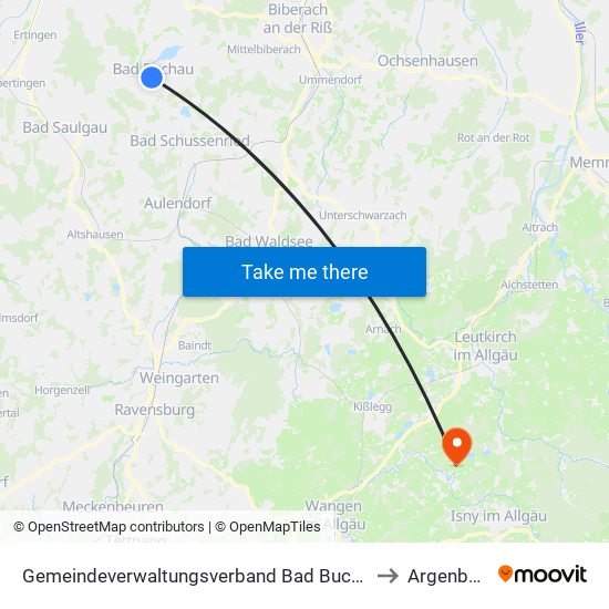 Gemeindeverwaltungsverband Bad Buchau to Argenbühl map