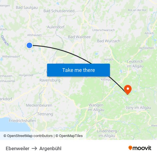 Ebenweiler to Argenbühl map