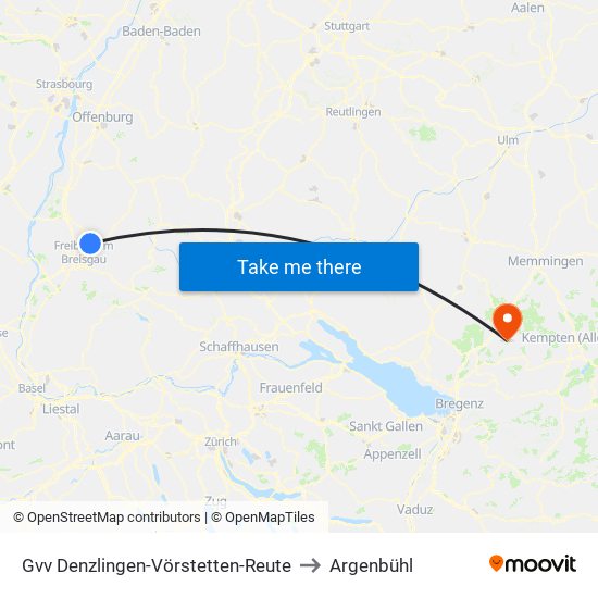 Gvv Denzlingen-Vörstetten-Reute to Argenbühl map