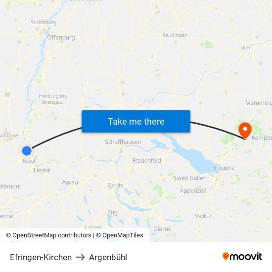 Efringen-Kirchen to Argenbühl map