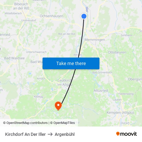 Kirchdorf An Der Iller to Argenbühl map