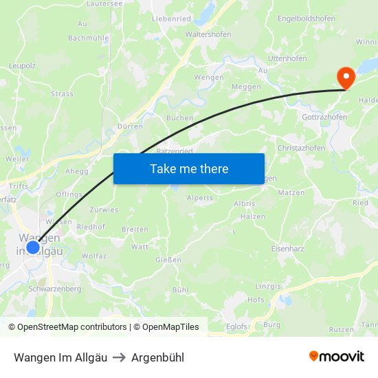 Wangen Im Allgäu to Argenbühl map