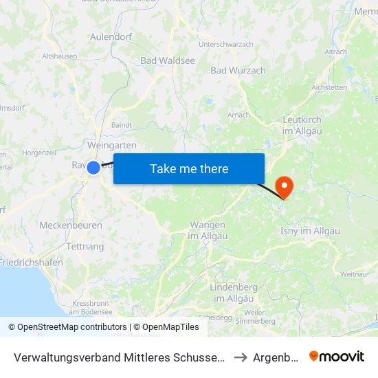 Verwaltungsverband Mittleres Schussental to Argenbühl map