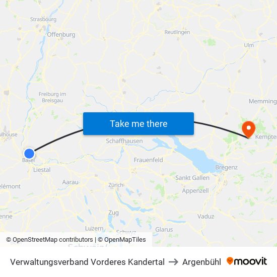 Verwaltungsverband Vorderes Kandertal to Argenbühl map