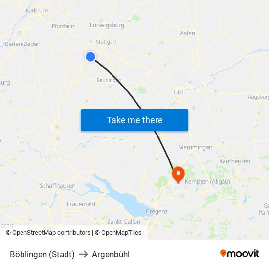 Böblingen (Stadt) to Argenbühl map