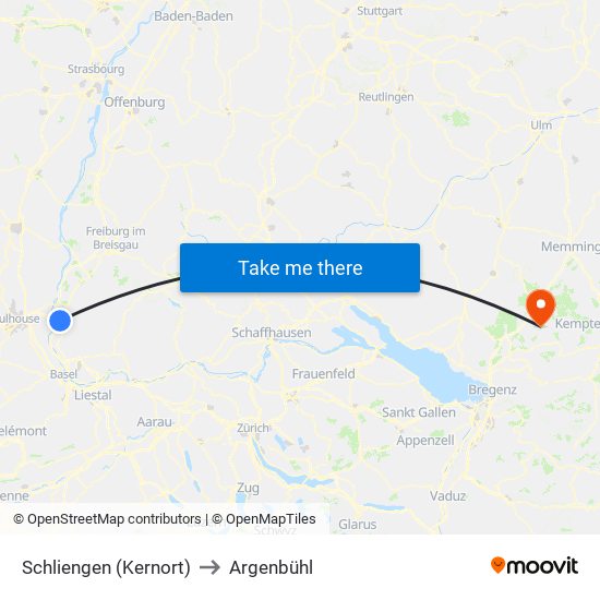 Schliengen (Kernort) to Argenbühl map