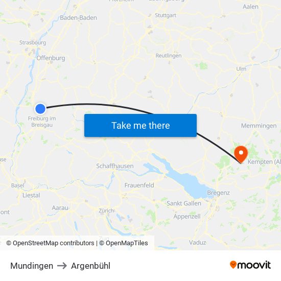 Mundingen to Argenbühl map