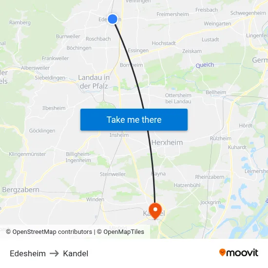 Edesheim to Kandel map