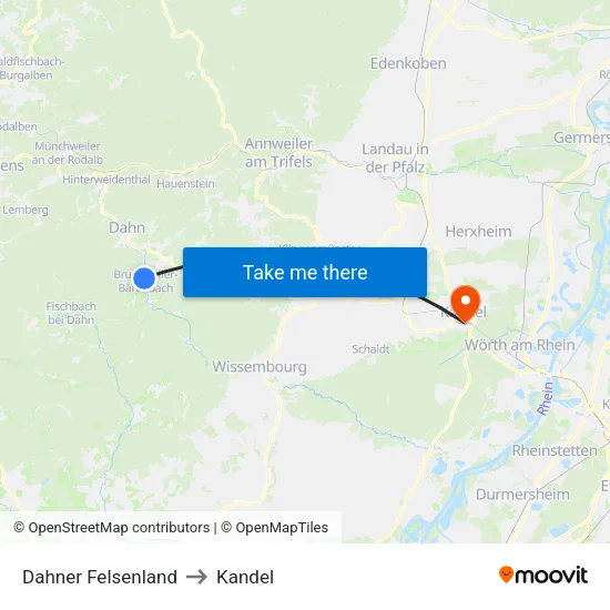 Dahner Felsenland to Kandel map