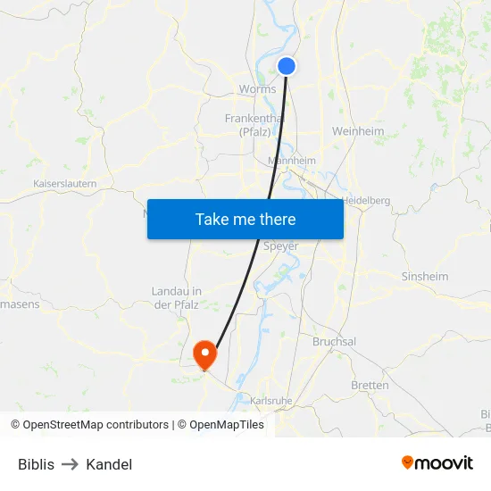 Biblis to Kandel map
