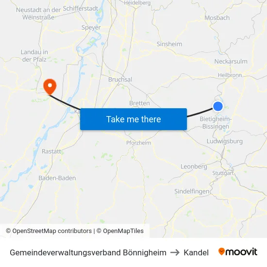 Gemeindeverwaltungsverband Bönnigheim to Kandel map