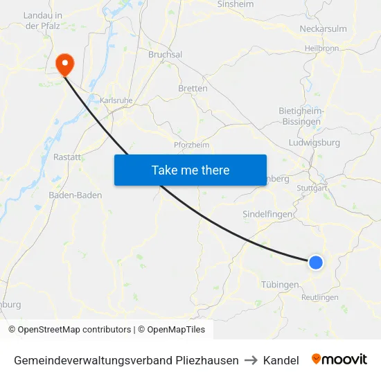 Gemeindeverwaltungsverband Pliezhausen to Kandel map