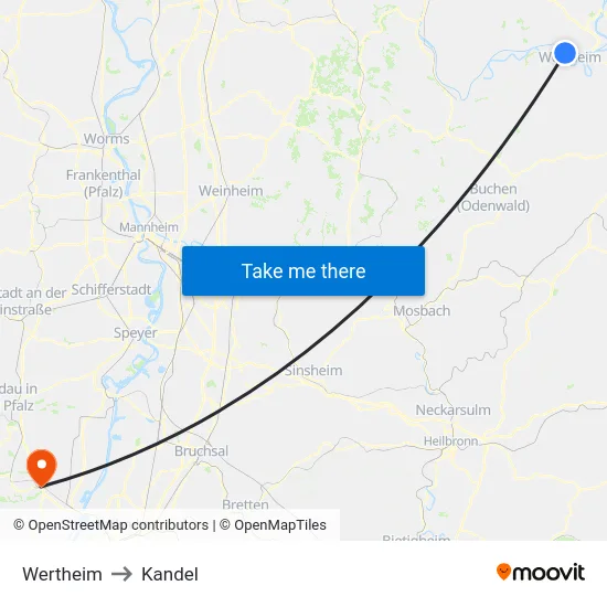 Wertheim to Kandel map