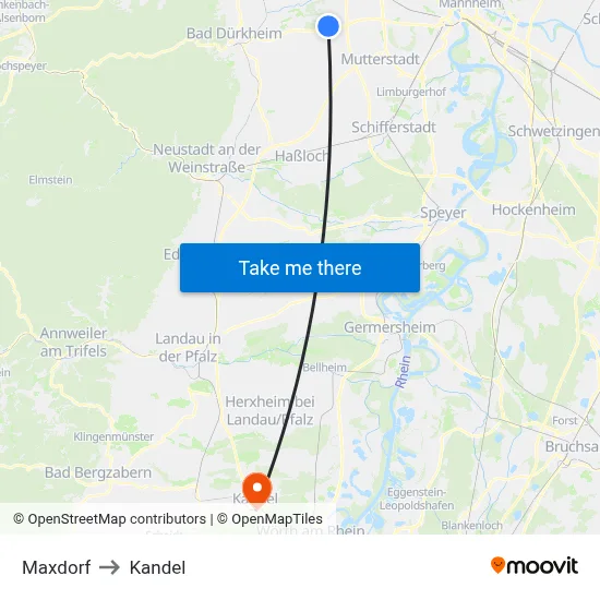 Maxdorf to Kandel map