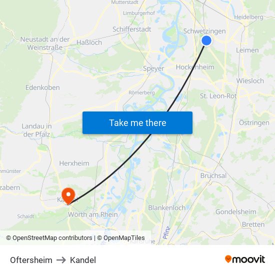 Oftersheim to Kandel map