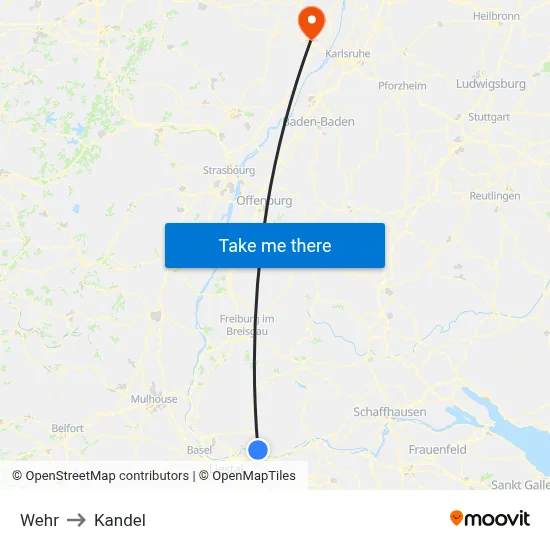 Wehr to Kandel map