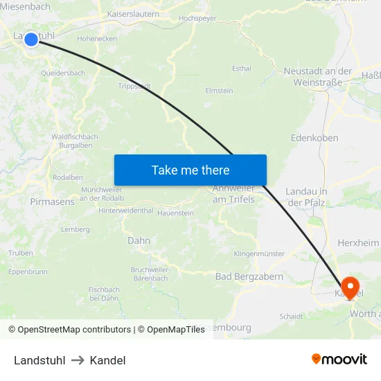 Landstuhl to Kandel map