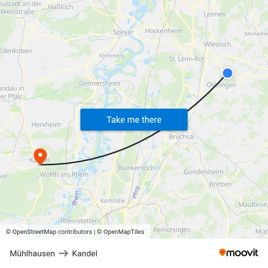 Mühlhausen to Kandel map