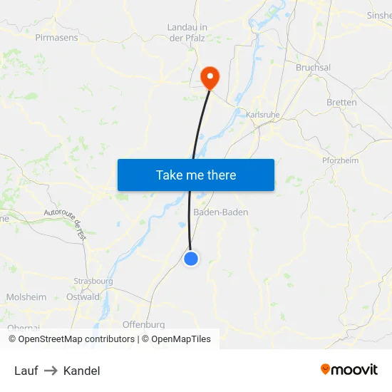 Lauf to Kandel map