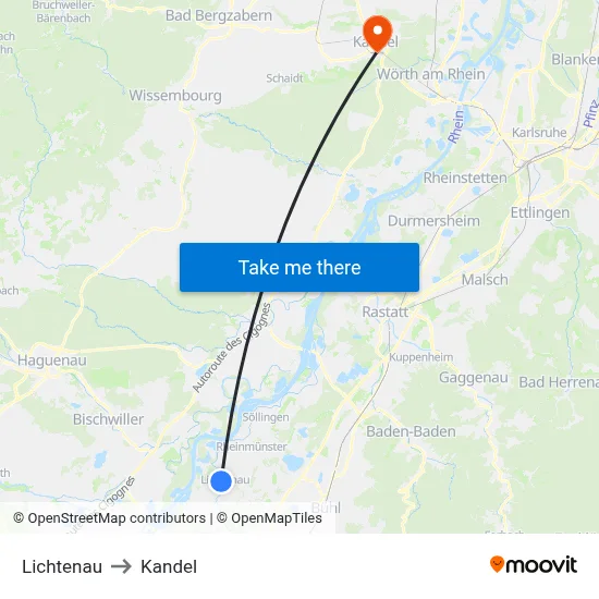 Lichtenau to Kandel map