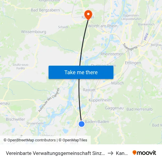 Vereinbarte Verwaltungsgemeinschaft Sinzheim to Kandel map
