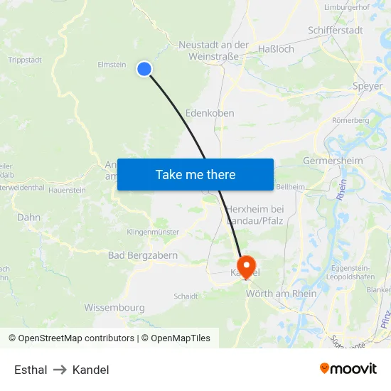 Esthal to Kandel map