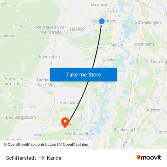 Schifferstadt to Kandel map