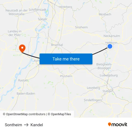 Sontheim to Kandel map