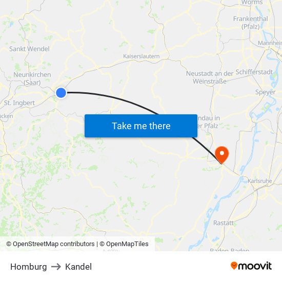 Homburg to Kandel map