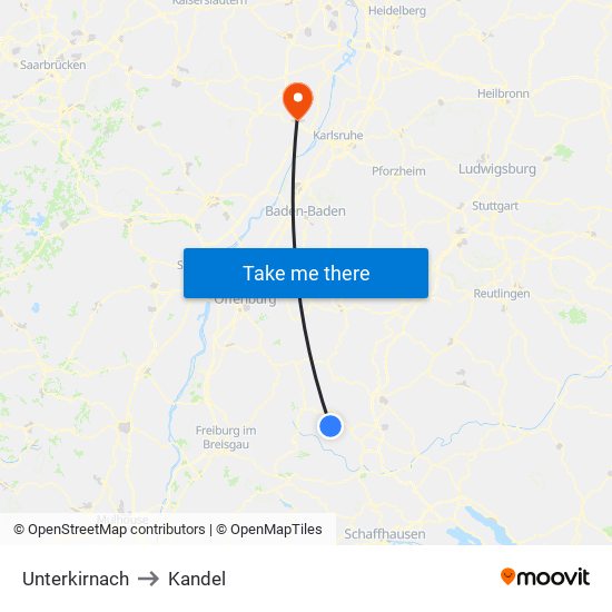 Unterkirnach to Kandel map