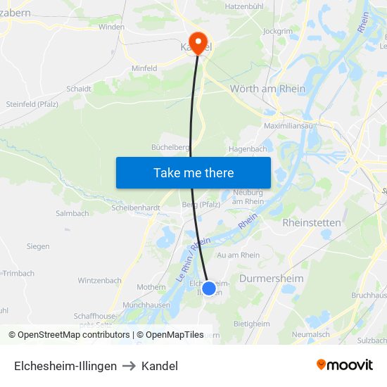 Elchesheim-Illingen to Kandel map