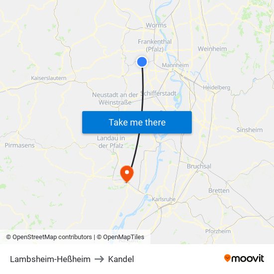 Lambsheim-Heßheim to Kandel map