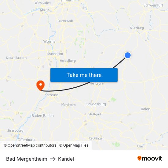 Bad Mergentheim to Kandel map