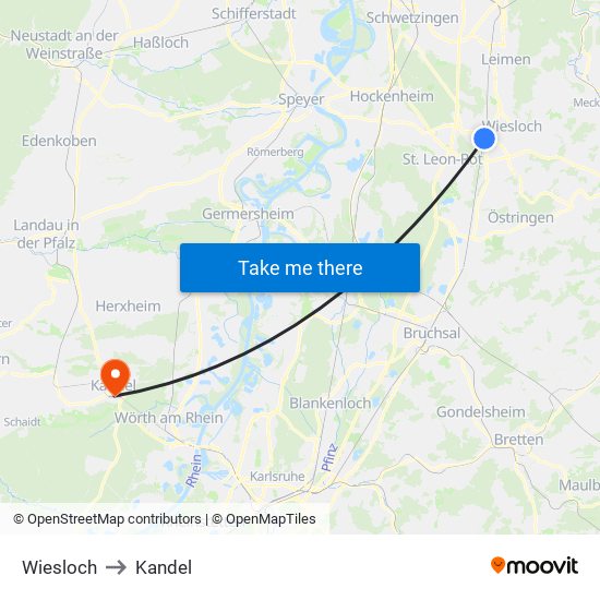 Wiesloch to Kandel map